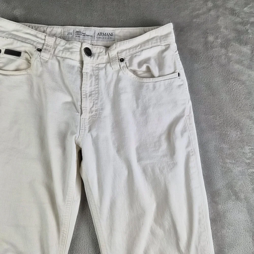 Armani Collezioni Jeans White Denim Slim Fit Stretch Straight Leg  J15 Luxury